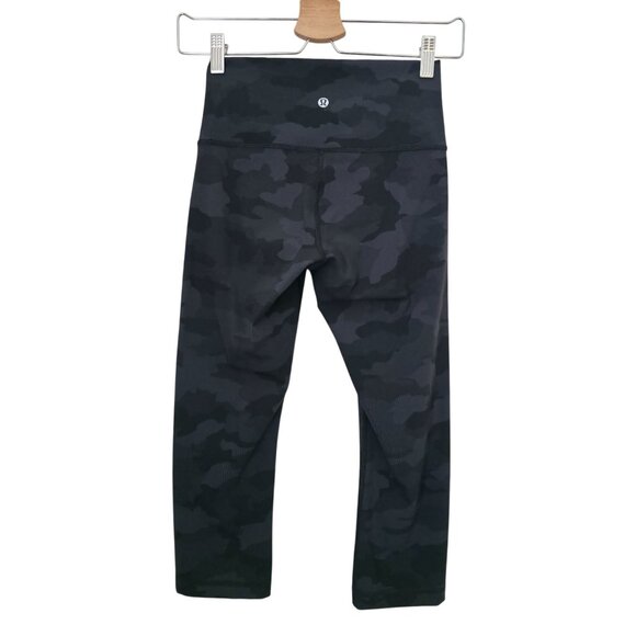 Lululemon Wunder Train High-Rise Crop Athletic Leggings Black Gray Camo Sz 4 - Picture 2 of 8